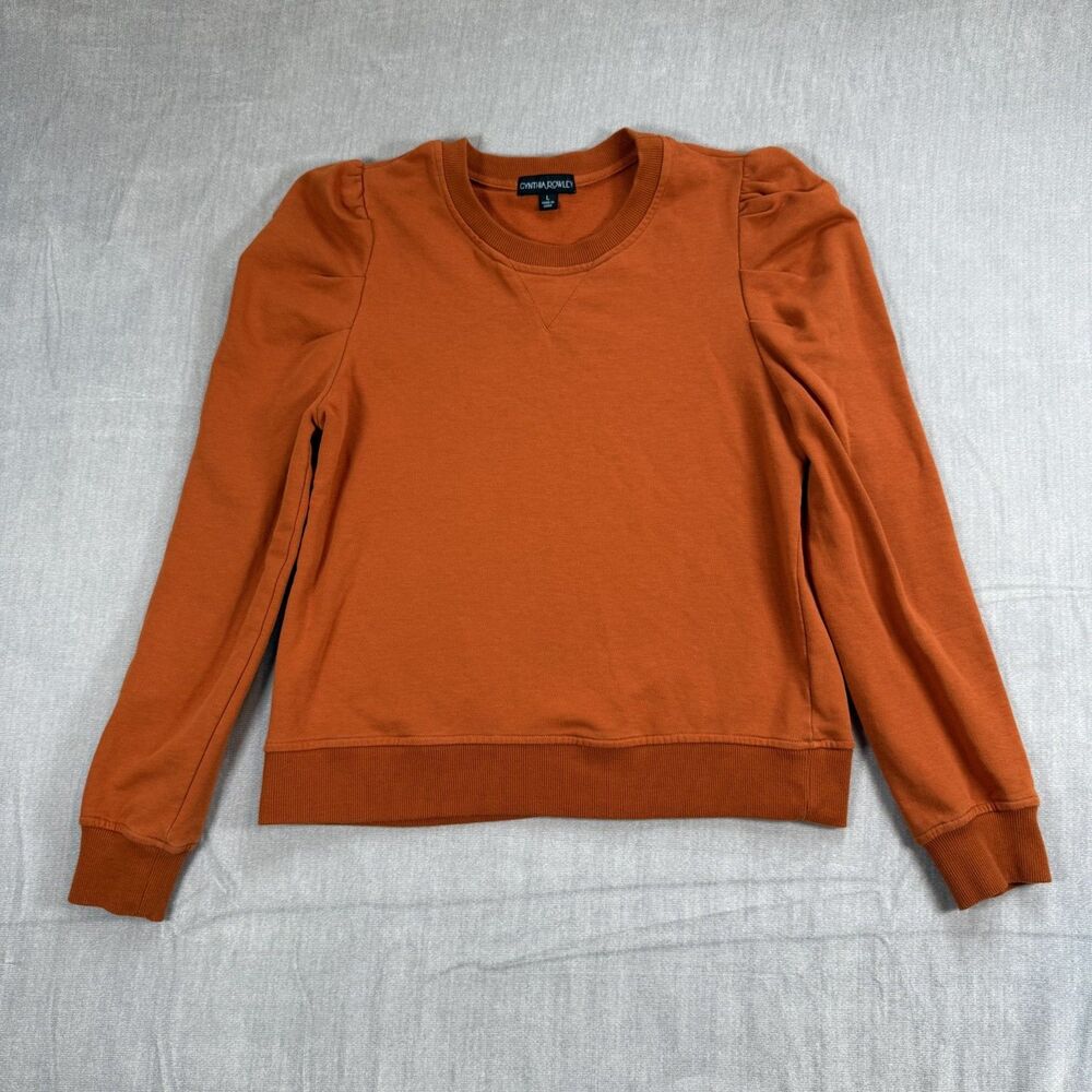 Cynthia Rowley Size L Orange Crew Neck Puff Sleeve Knit Pullover Top Sweatshirt